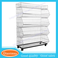 Elegant Customized snacks metal wire display rack with wheels